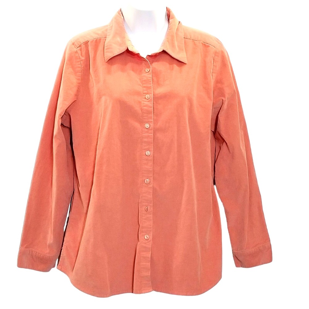 Denim & Co Shirt Top Shacket Womens M Pinwale Corduroy Peach/Orange Button Down